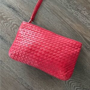 Red Leather Woven Wristlet Clutch - Women's Bag